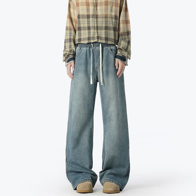 2DAWGS-Drawstring Waist Washed Wide Leg Jeans