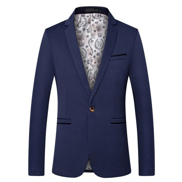 FORSETI-Notch Lapel Plain One-Buttoned Blazer