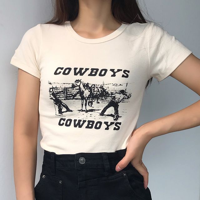 Tiny House Short-Sleeve Cowboy Print T-Shirt Almond M