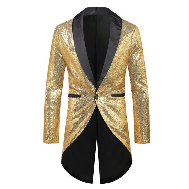 Sheck-Shawl Collar Sequin One-Button Long Coat