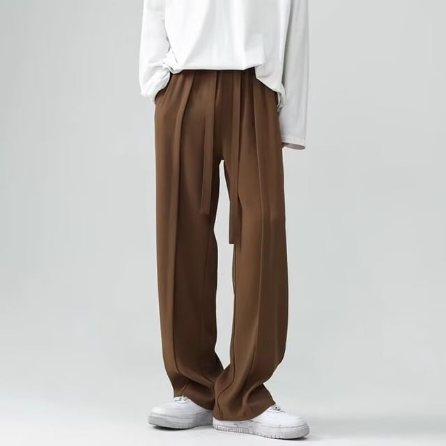 Loansk - Drawstring Waist Plain Loose Fit Pants