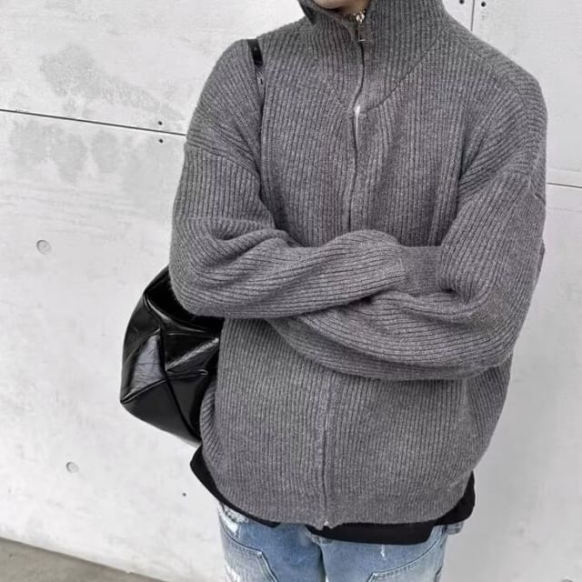 Savenne-Hooded Plain Zip-Up Cardigan