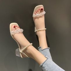 Anjay - Chunky Heel Faux Pearl Strap Sandals