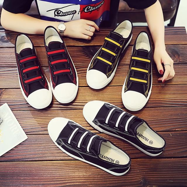 Solejoy-Adhesive Strap Contrast Stitching Sneakers
