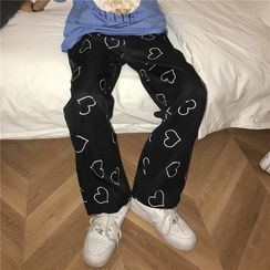 Banash - Heart Print Wide Leg Pants Banash - Heart Print Wide Leg Pants