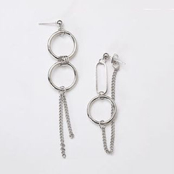 Kokyu - Non-matching Mini Hoop & Chain Dangle Earring Kokyu - Non-matching Mini Hoop & Chain Dangle Earring
