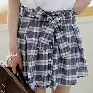 HIGH WAIST PLAID MINI SKIRT: NAVY MULTI