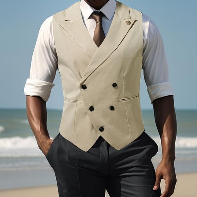 Lefitt-Peak Lapel Plain Double-Breasted Vest
