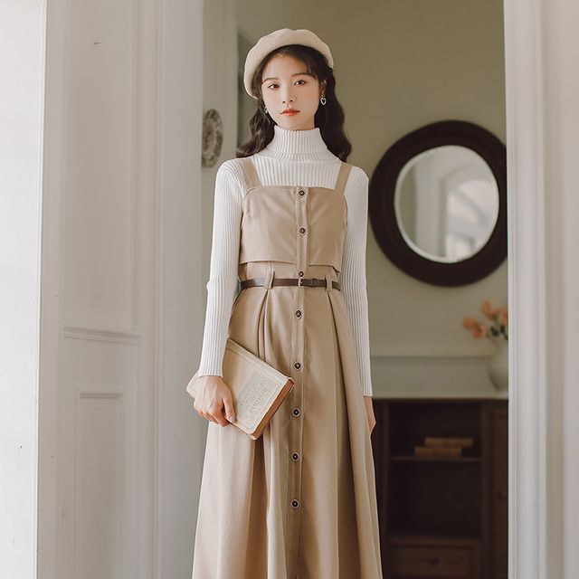 overall dress with belt