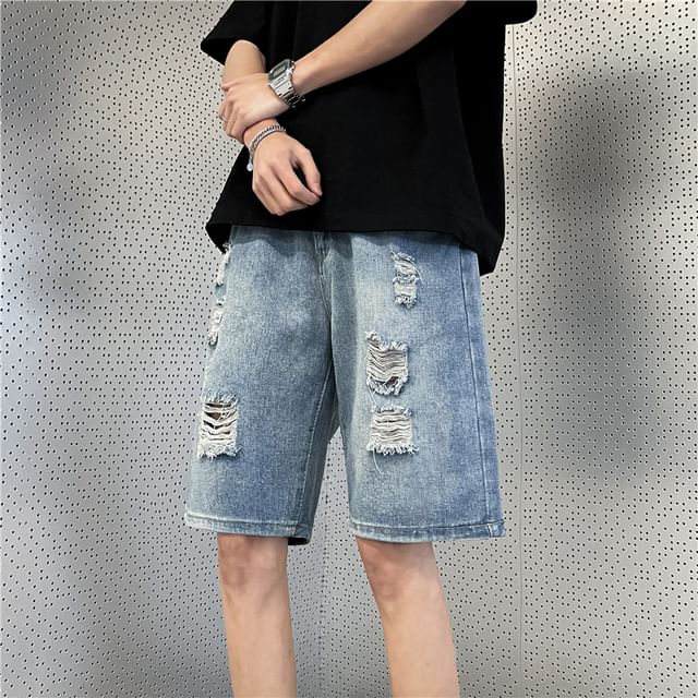 Plummie-Mid Rise Washed Distressed Denim Shorts