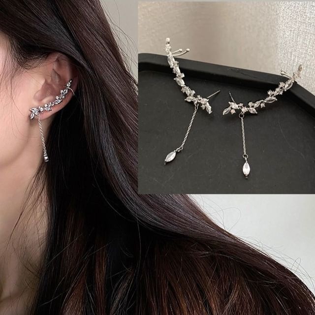 Gemsha-Rhinestone Drop Earrings with Cuff