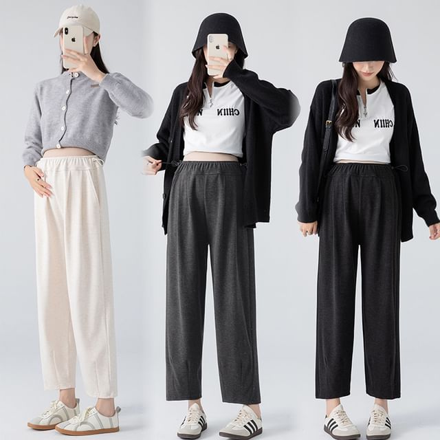 NEUF-Maternity Drawstring Waist Plain Cropped Tapered Pants