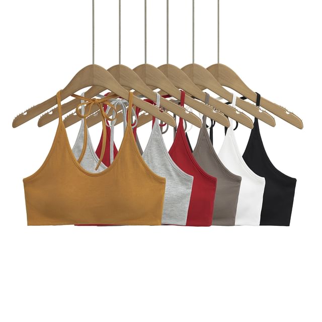Asiris-Halter-Neck Plain Open Back Bra Top