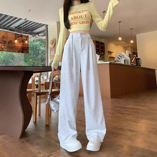 Dovitade-High Rise Plain Wide Leg Sweatpants