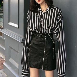 striped leather skirt