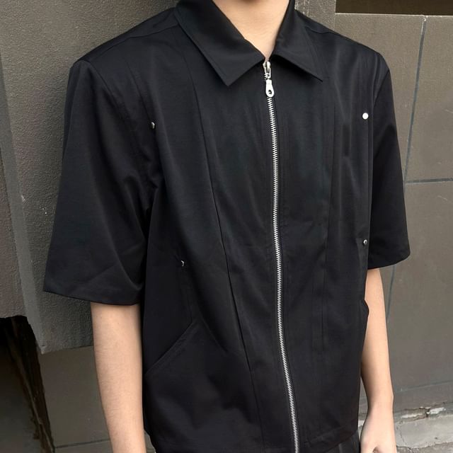 DragonRoad-Short-Sleeve Collared Zip-Up Jacket