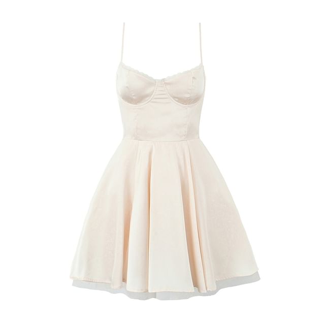 Ulark-Spaghetti Strap V-Neck Plain Mini A-Line Dress