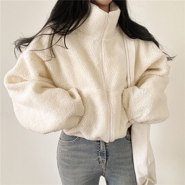 Racoon-Turtleneck Fleece Zip-Up Jacket