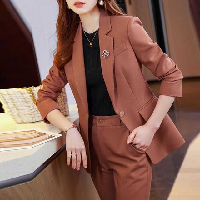 Princess Min - Slim-Fit One Button Plain Blazer / Tapered Dress Pants |  YesStyle