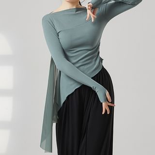 Cossita Long-Sleeve Boat Neck Plain Thumbhole Asymmetrical Dance Top / Elbow-Sleeve Dance Top Sale