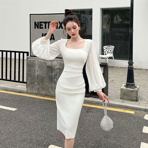 Plain white clearance long sleeve dress