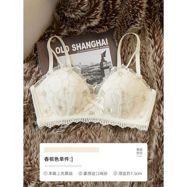 wanhaishop Bra French Sexy Lace Without Steel Ring Triangle Cup Perspective  Bra Set Light Luxury Style Women's Underwear Ladies Bralette (Color : D,  Size : XL(Suitable for 85ABC)) : : Fashion