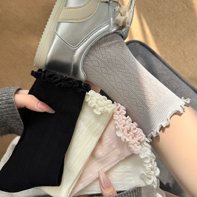 Mimiyu-Plain Frill Short Socks Set