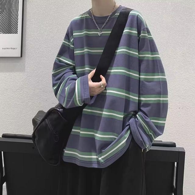 Cowpow-Crewneck Striped Sweatshirt