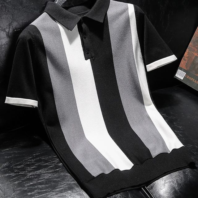 Acrius-Short-Sleeve Striped Knit Polo Top