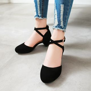 Shoes Galore - Cross Strap Block Heel Pumps | YesStyle