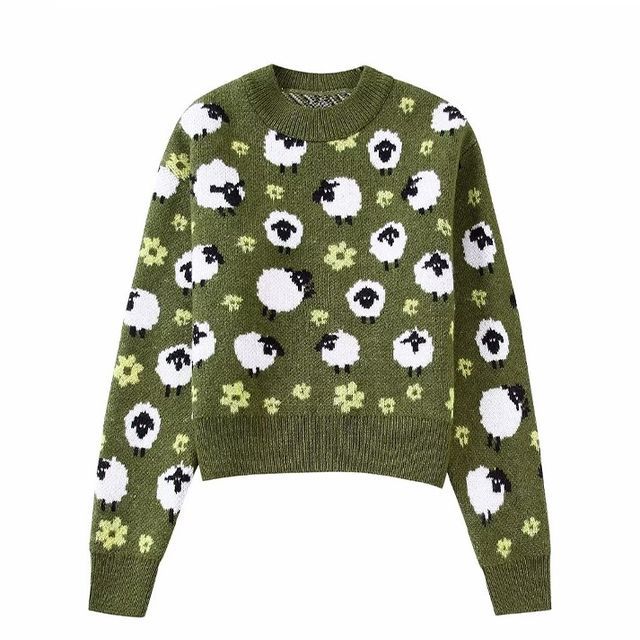 SugaYuja - Round Neck Sheep Print Sweater | YesStyle