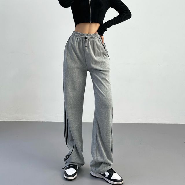 Tiny House High Waist Two Tone Wide Leg Sweatpants YesStyle