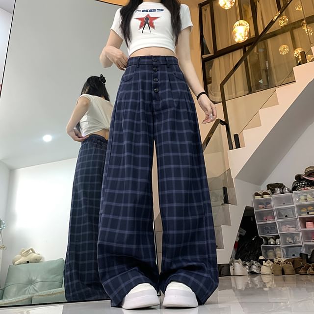 2DAWGS-High Waist Plaid Baggy Pants
