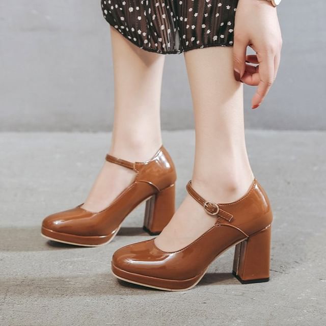 FRAISO-Platform Chunky Heel Mary Jane Pumps