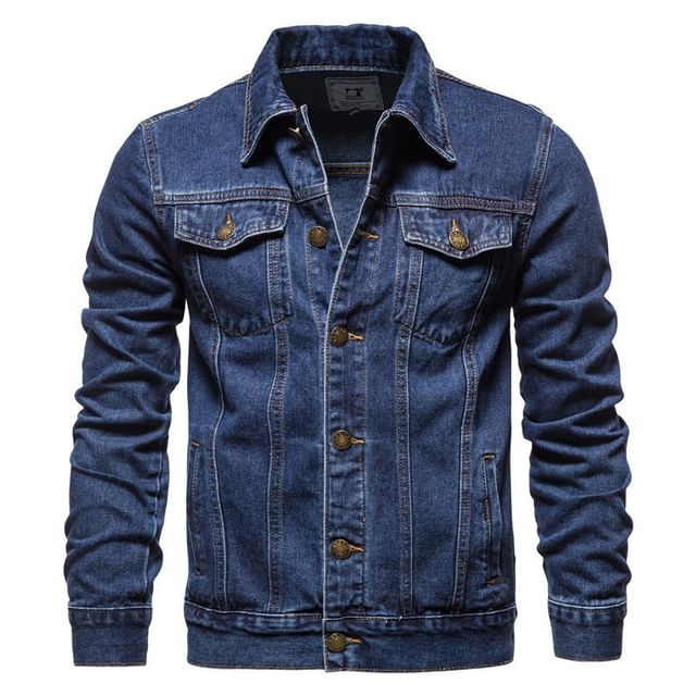 YIKES-Pocket Detail Denim Single-Breasted Jacket