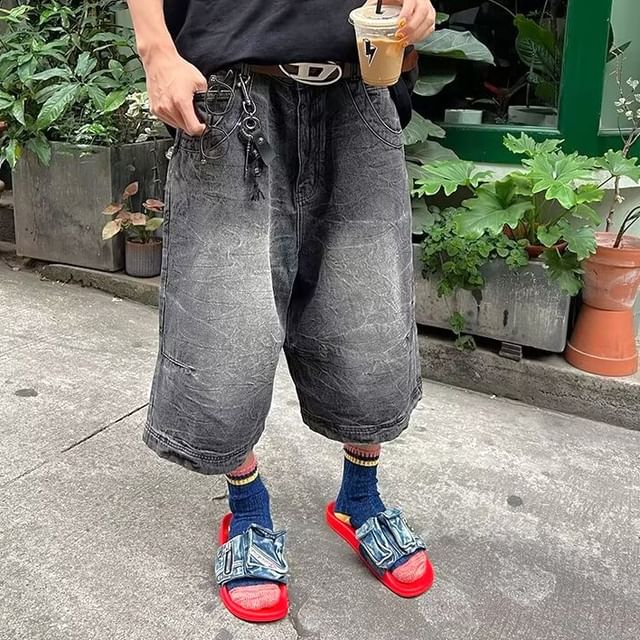 Real Boy-Mid Rise Washed Capri Wide Leg Jeans
