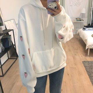 Strawberry embroidered hoodie Clearance