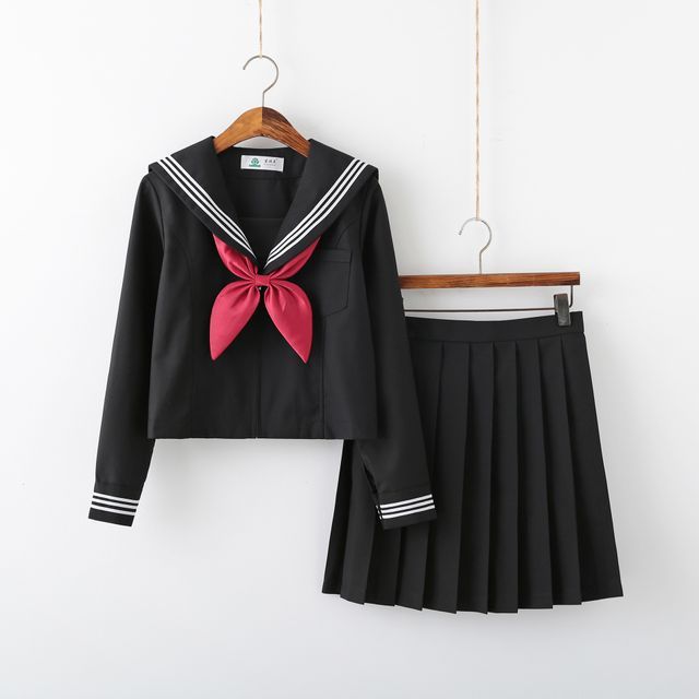 Paklep - Sailor Collar Uniform Top / Pleated Mini Skirt / Tie / Set ...