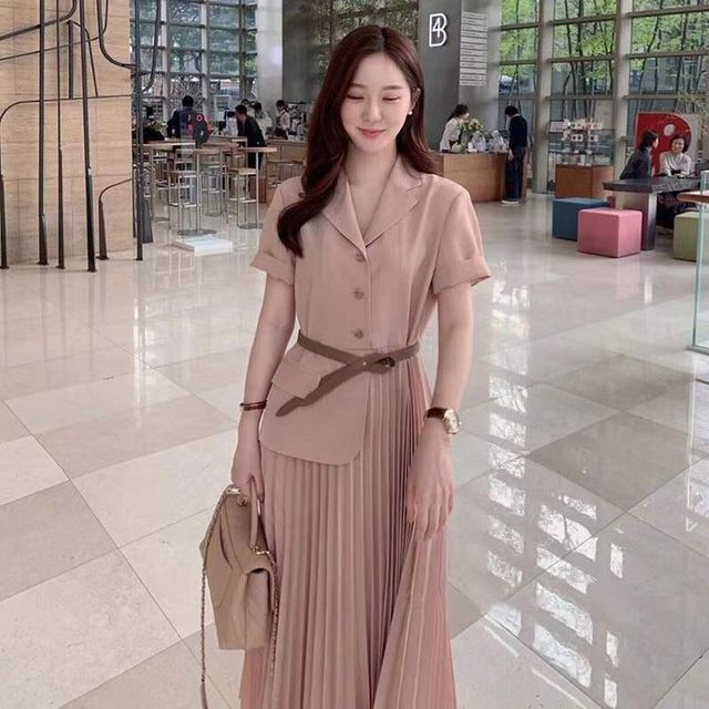 open lace back dress Elegance Pleated Blazer Dress