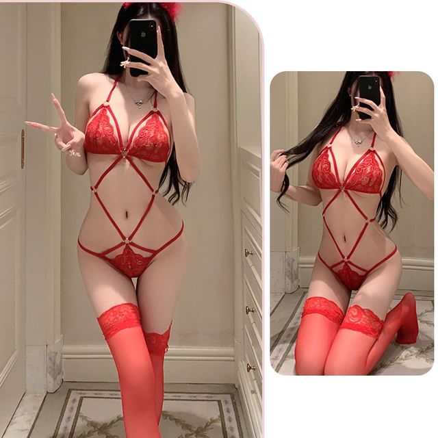 Candyiry-Lace Harness Bodysuit