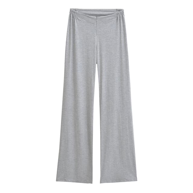 Ulark-Elastic Waist Plain Straight Leg Pajama Pants