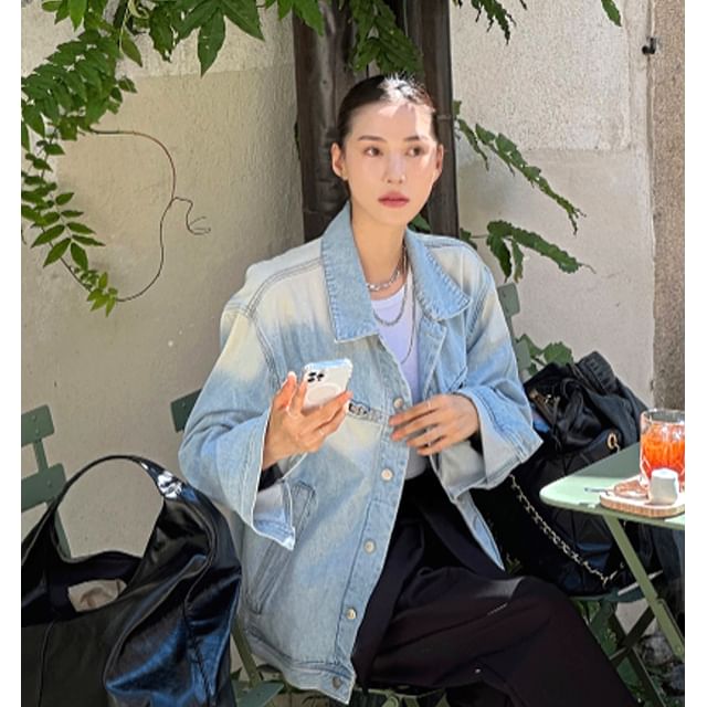 SeoulPop-Unisex Washed Denim Jacket