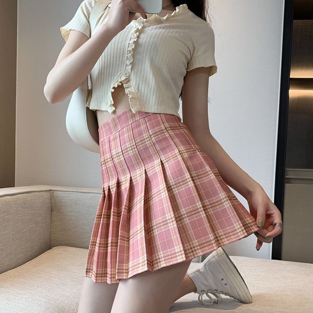 Niji Smile - Mini Pleated Plaid Skirt