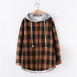 gingham hooded shirt