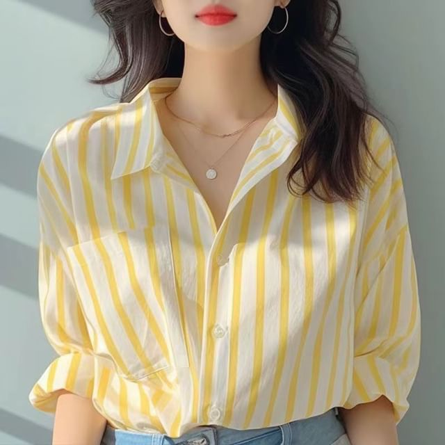 Everose-Collared Striped Shirt
