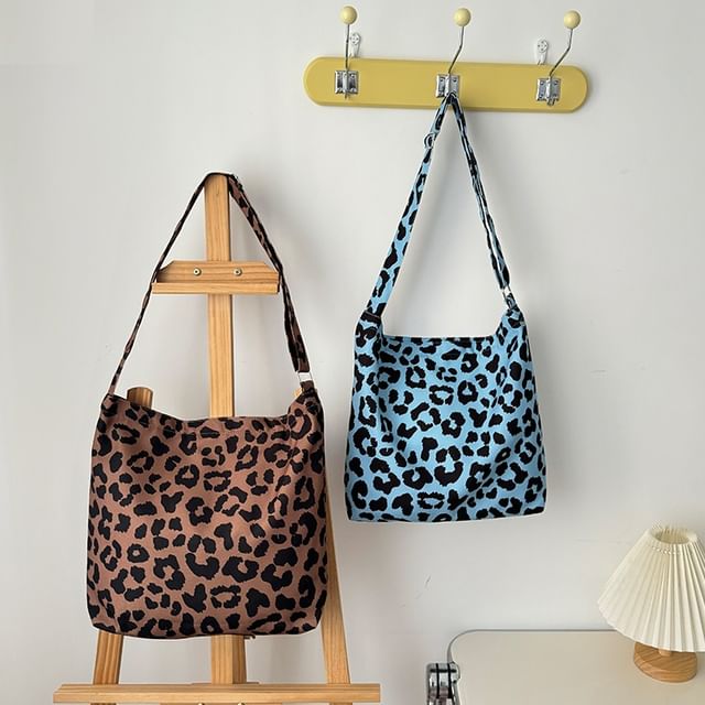 Basaran-Leopard Print Canvas Tote Bag