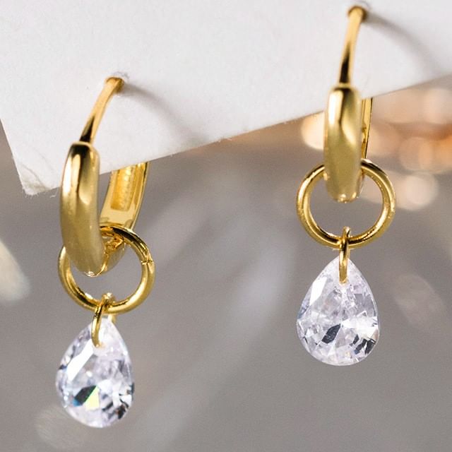 A-ROCH-925 Sterling Silver Rhinestone Hoop Drop Earring
