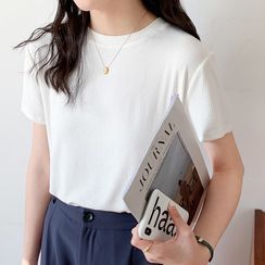 Bambu - Short-Sleeve Plain Ribbed Knit T-Shirt