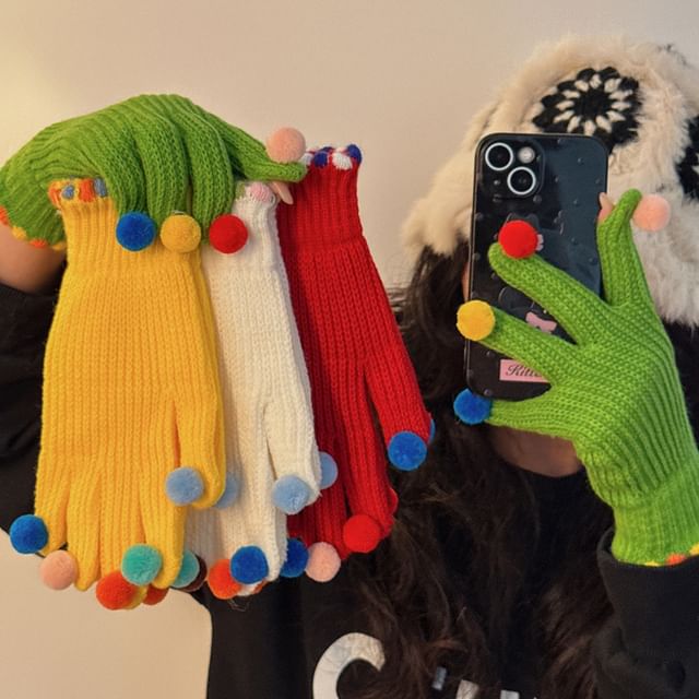 Monez-Pom Pom Knit Gloves