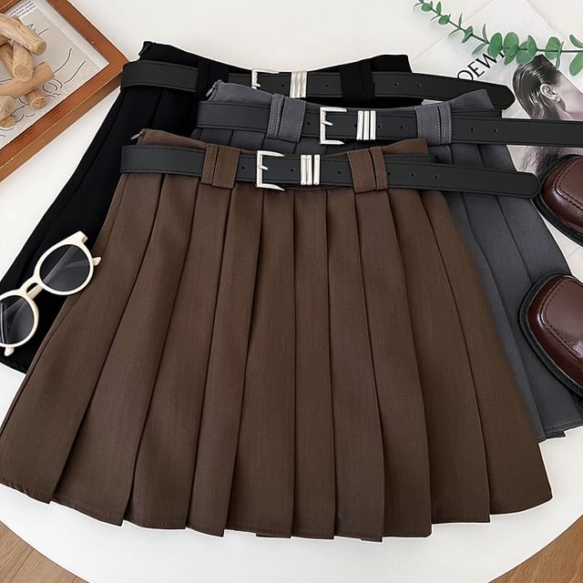DIYI-High Rise Plain Pleated Mini A-Line Skirt